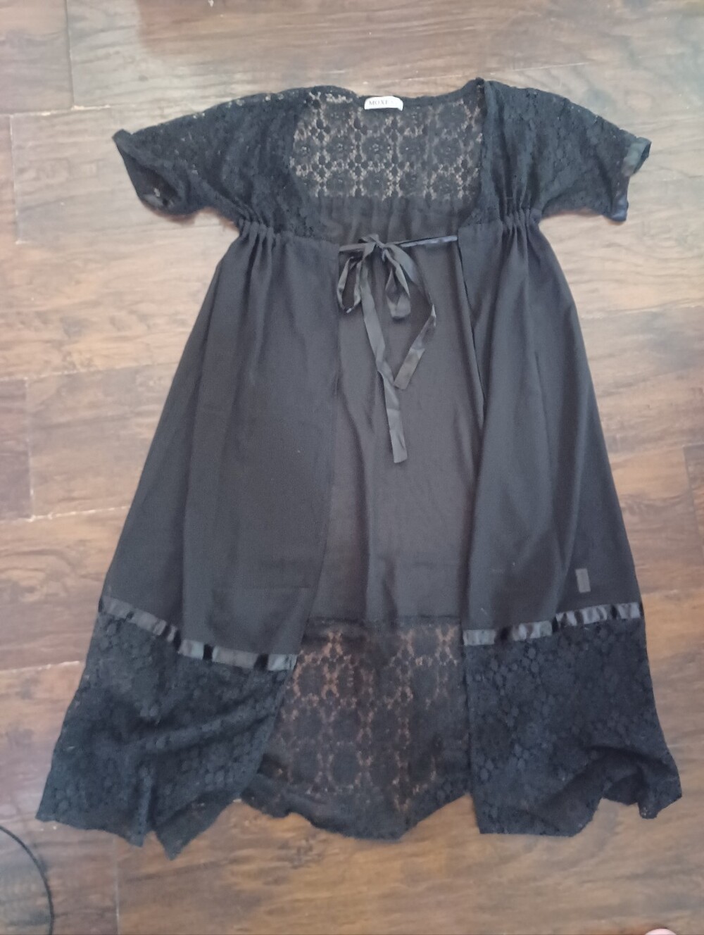 Vintage Black Lace & Sheer Babydoll Lingerie Cover Up One Size